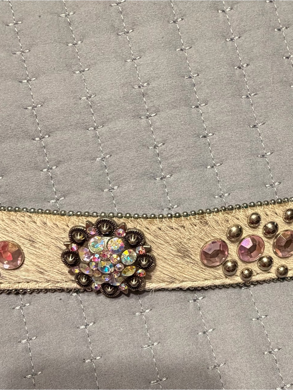 Western-Style Women’s Belt with rhinestones Pink Cowhide genuine leather - Picture 3 of 12